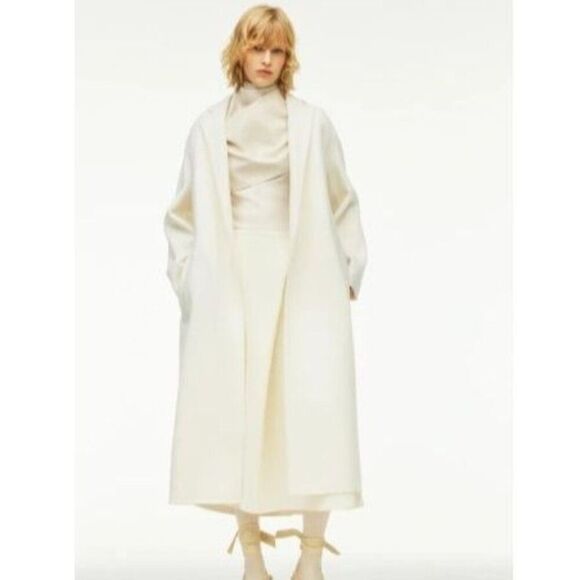 Zara Womens A/W 2022 Ivory Wool Coat Mid Length Open front US M L 6153/902 NWT - Picture 1 of 7